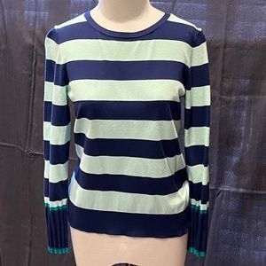 Navy blue and mint green striped long sleeve sweater